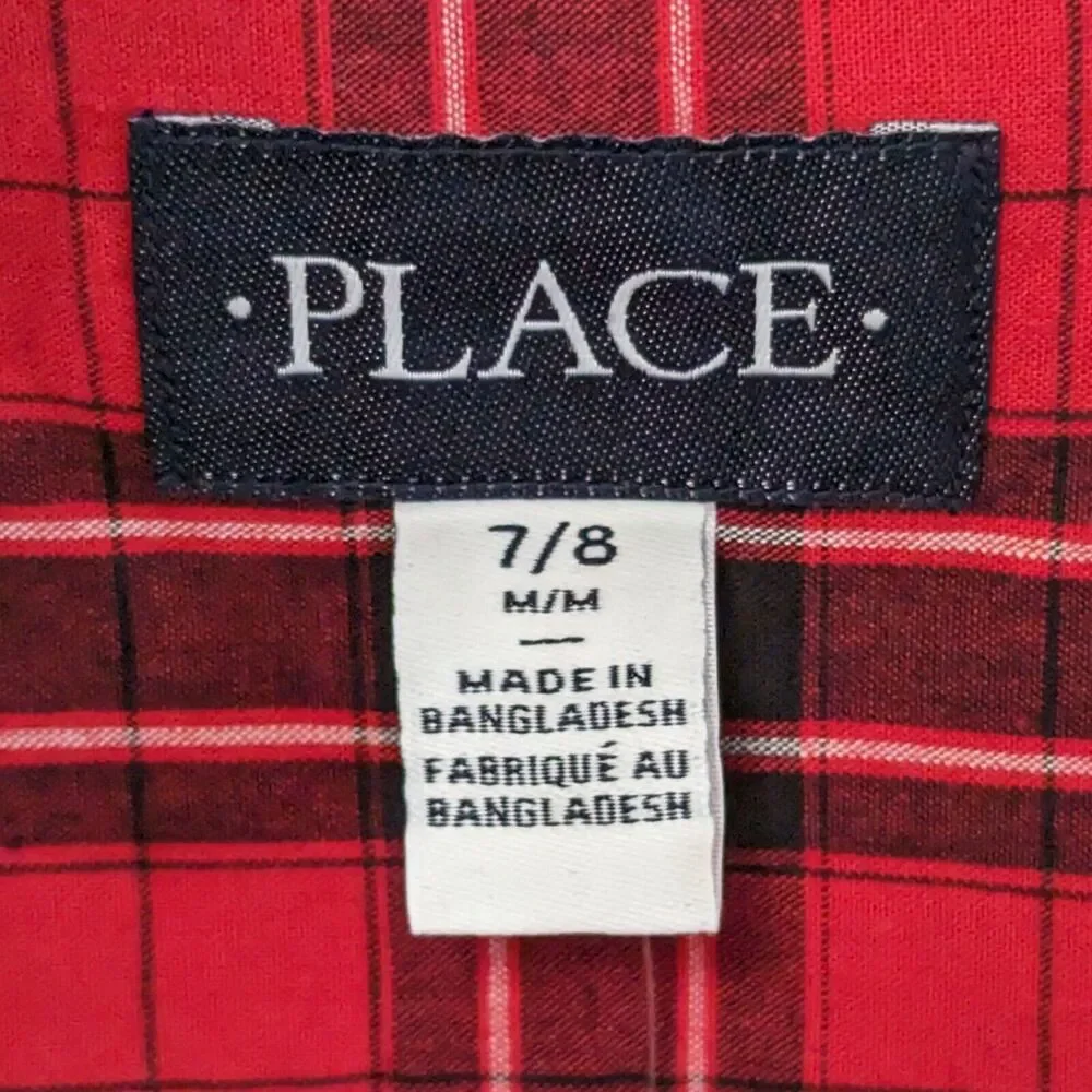 The Children's Place Boys Button Down Shirt M Red Tartan Plaid Holiday Festive